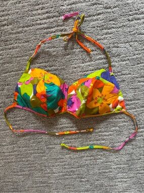 Vintage 60s Geo Floral Print Bikini Top Size S/M.